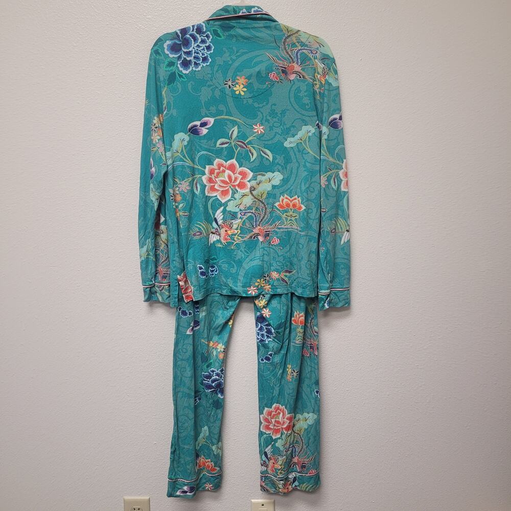 Johnny Was Pajama Set Size M Teal Floral Modal Lounge Sleepwear Resort - Picture 4 of 9